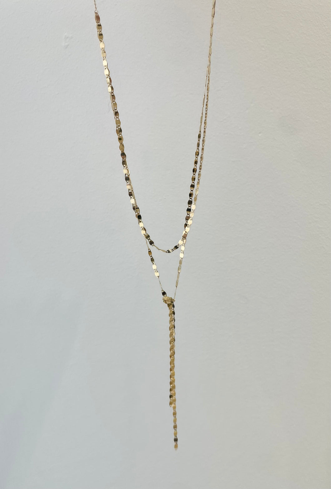 14K Yellow Gold Double Chain Lariat Necklace