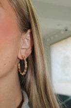 Load image into Gallery viewer, 14K Yellow Gold Diamond Bamboo Hoops
