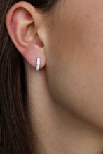 Load image into Gallery viewer, 14K Yellow Gold White Enamel Diamond Huggies

