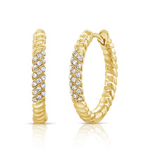 Load image into Gallery viewer, 14k Gold Textured and Pave Diamond Huggie Earrings
