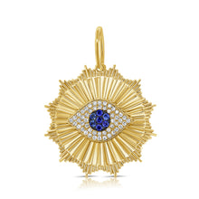 Load image into Gallery viewer, 14K Yellow Gold Fluted Diamond Sapphire Evil Eye Charm
