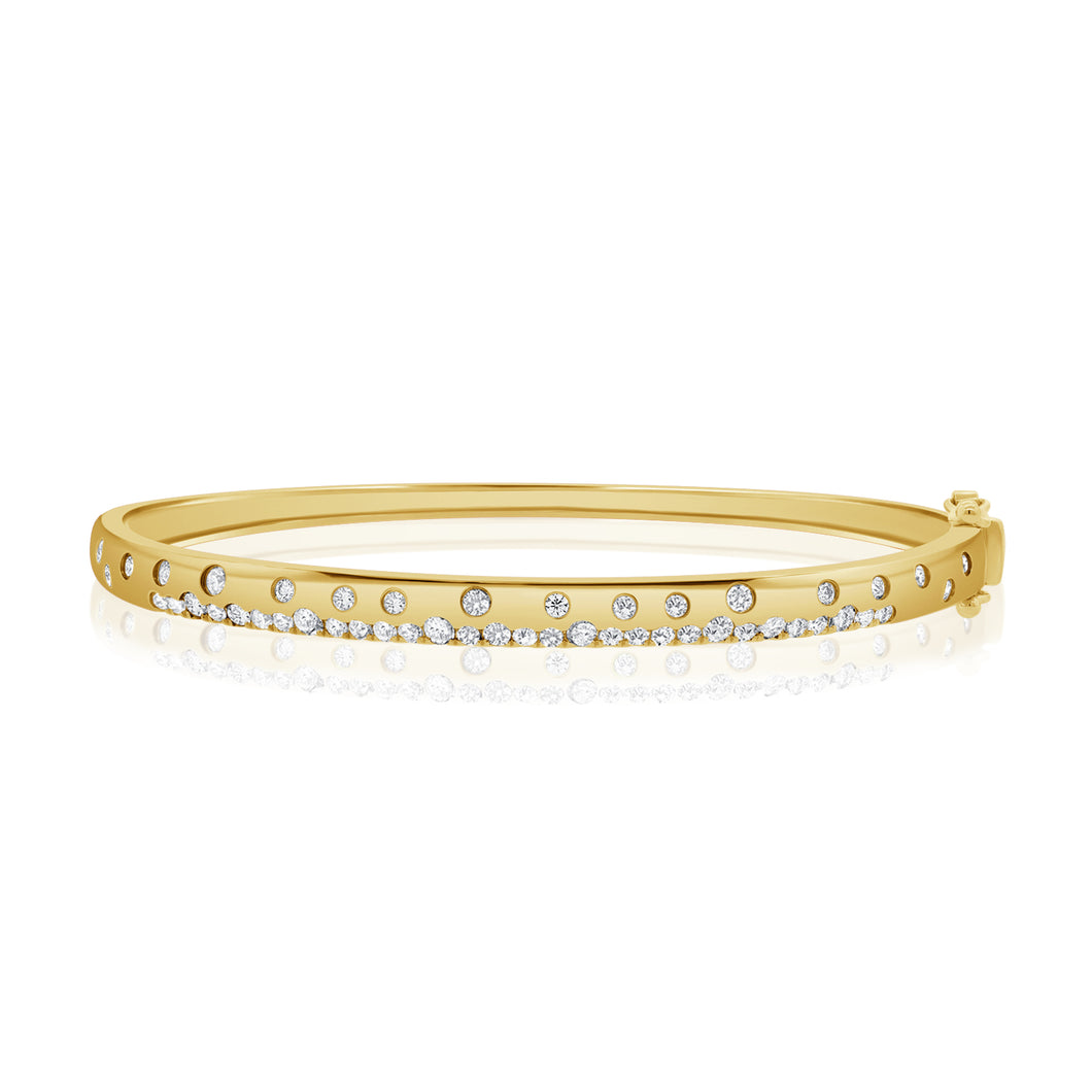 14K Gold Confetti Collection Brushed Gold and Diamond Bangle