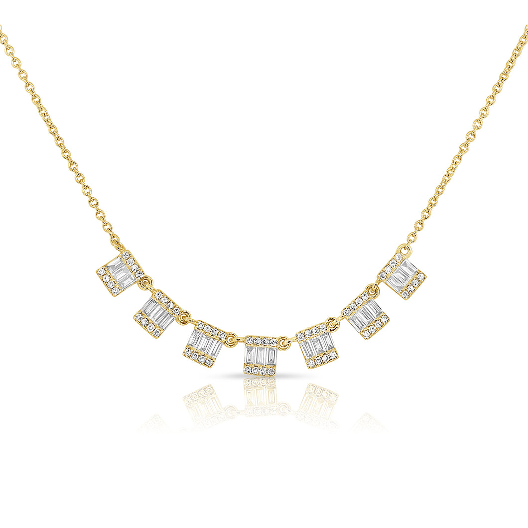 14K Gold Large Hanging Baguette Diamond Necklace