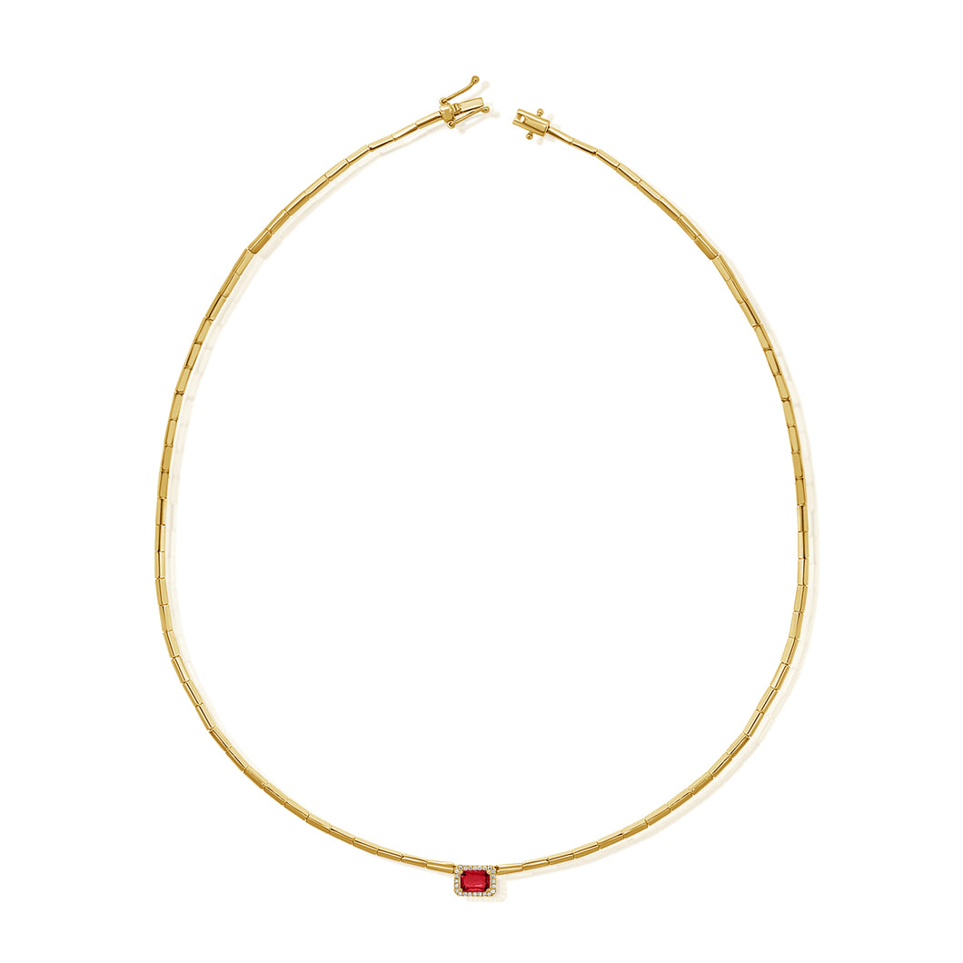 14K Yellow Gold Flexible Ruby Necklace