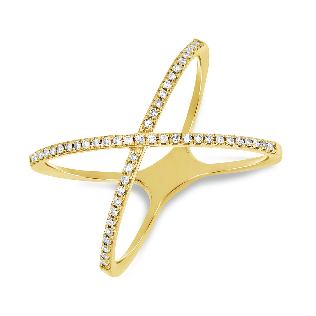 14k Gold Thin Diamond X Ring