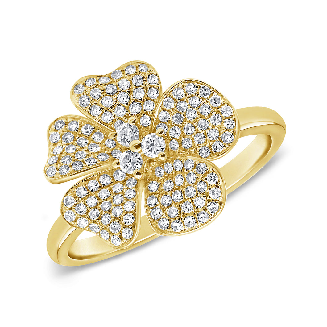 14K Gold Diamond With Diamond Center Small Flower Ring