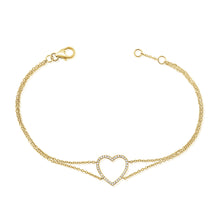 Load image into Gallery viewer, 14K Gold Double Chain Heart Bracelet
