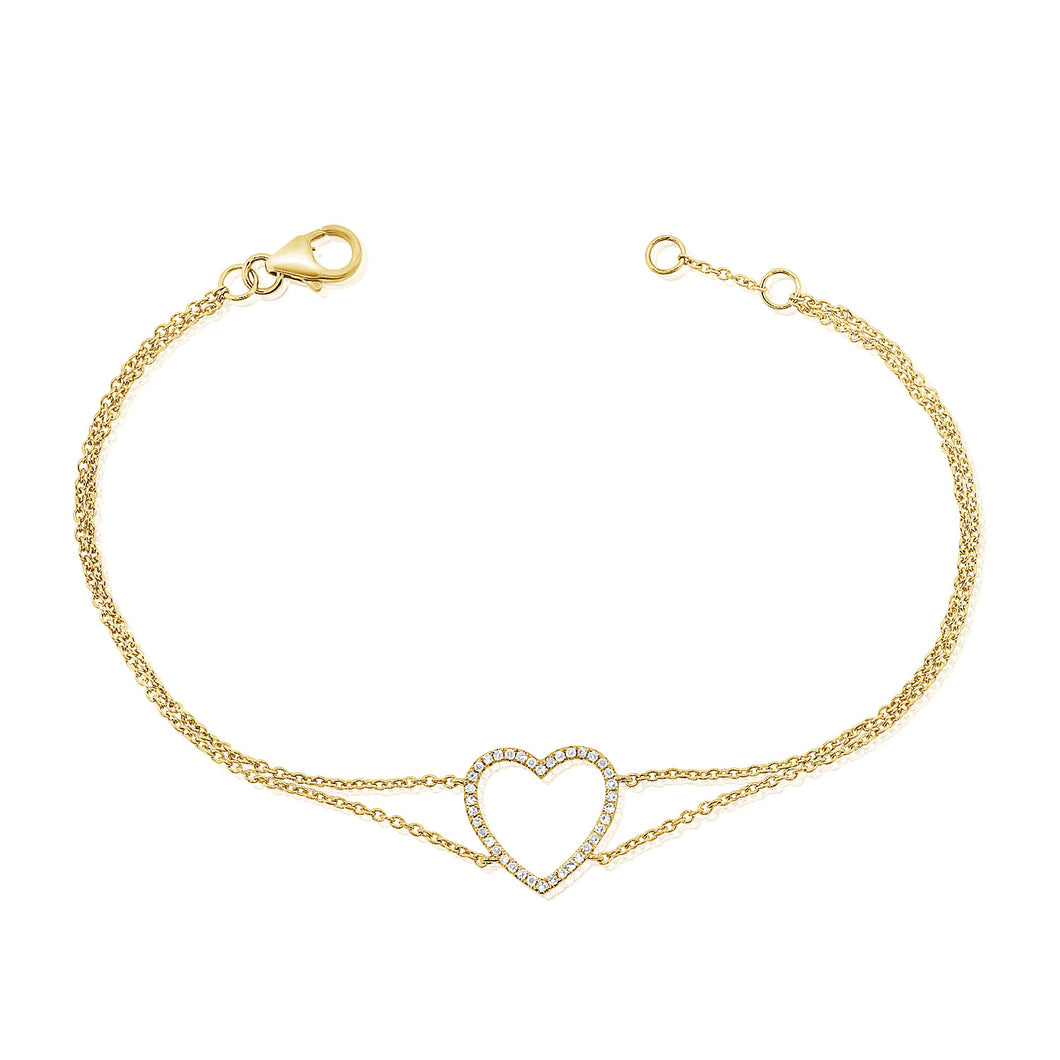 14K Yellow Gold Double Chain Heart Bracelet