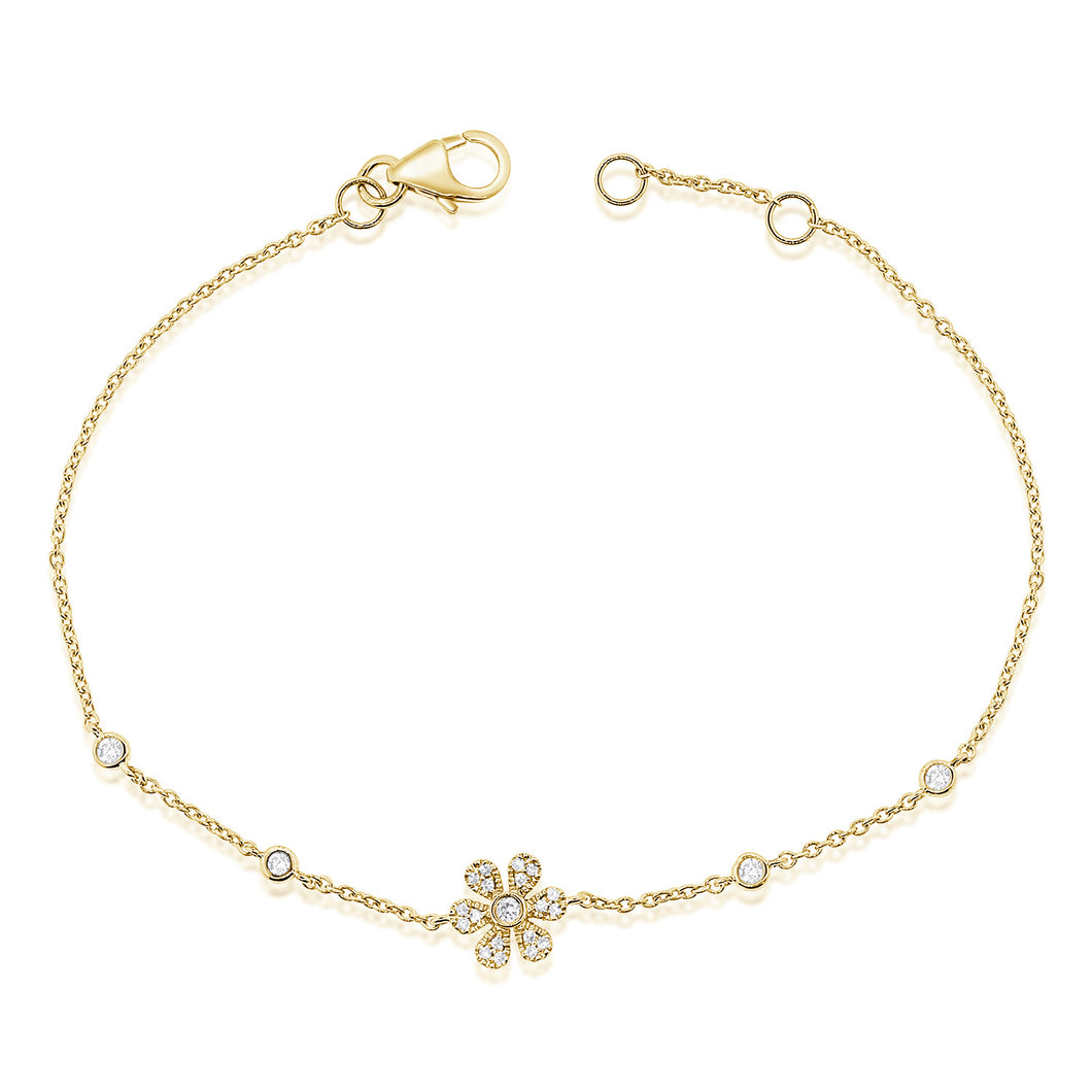 14K Yellow Gold Diamond Flower Bezel Bracelet