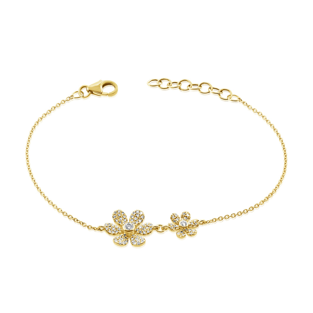 14K Yellow Gold Diamond Double Flower Bracelet