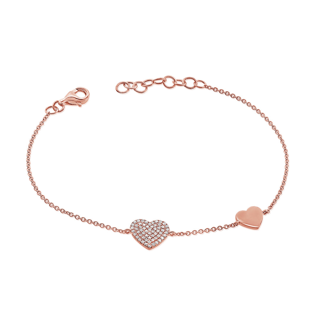 14K Rose Gold Diamond Double Heart Bracelet