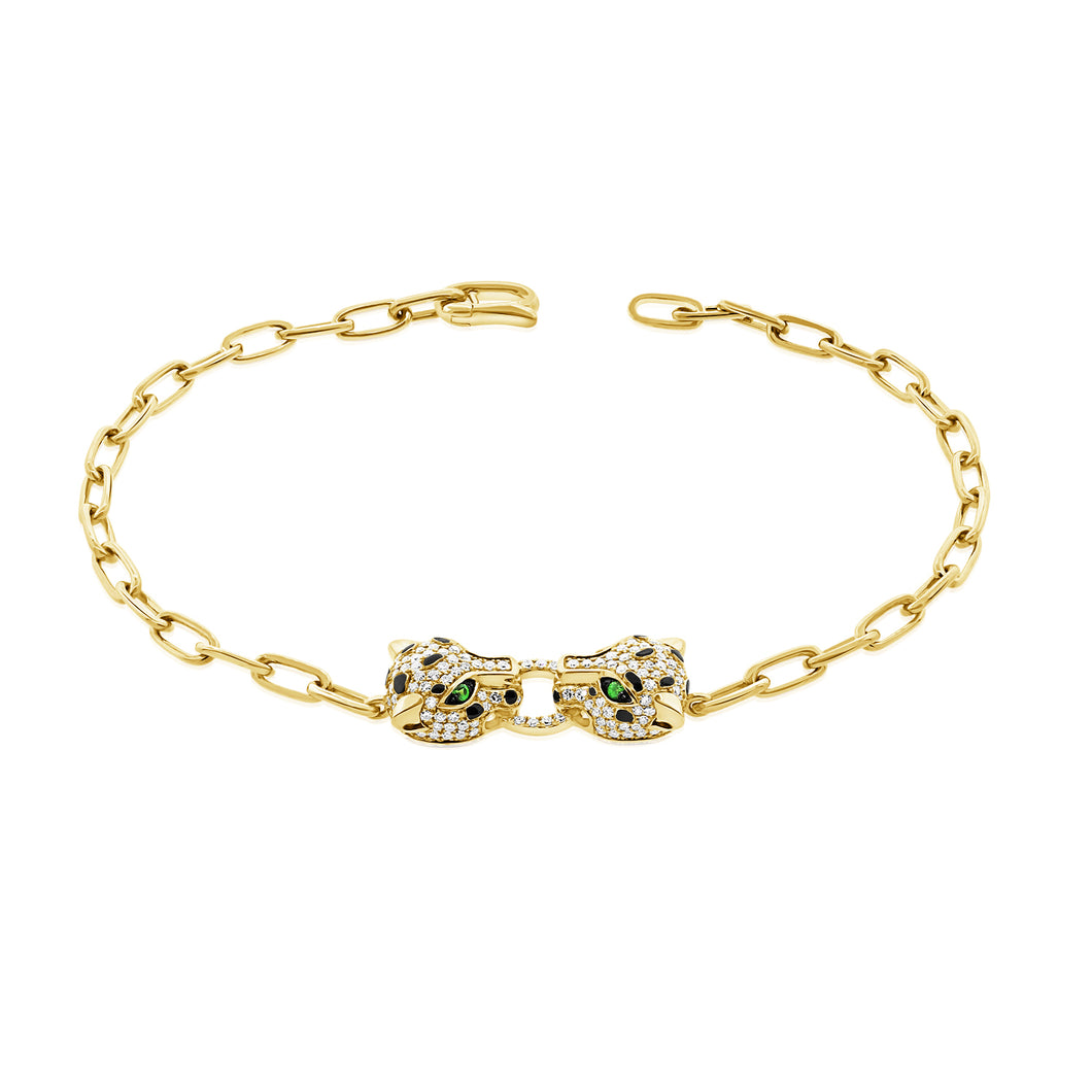 14K Yellow Gold Panther Link Bracelet