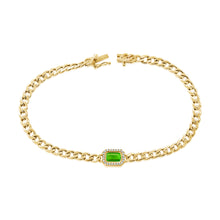 Load image into Gallery viewer, 14K Yellow Gold Diamond and Emerald Cuban Chain Bracelet
