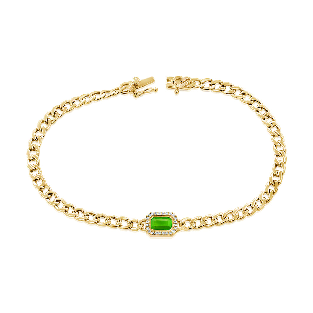 14K Yellow Gold Diamond and Emerald Cuban Chain Bracelet