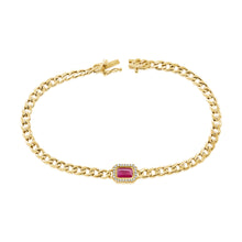 Load image into Gallery viewer, 14K Yellow Gold Pink Sapphire and Diamond Cuban Chain Bracelet
