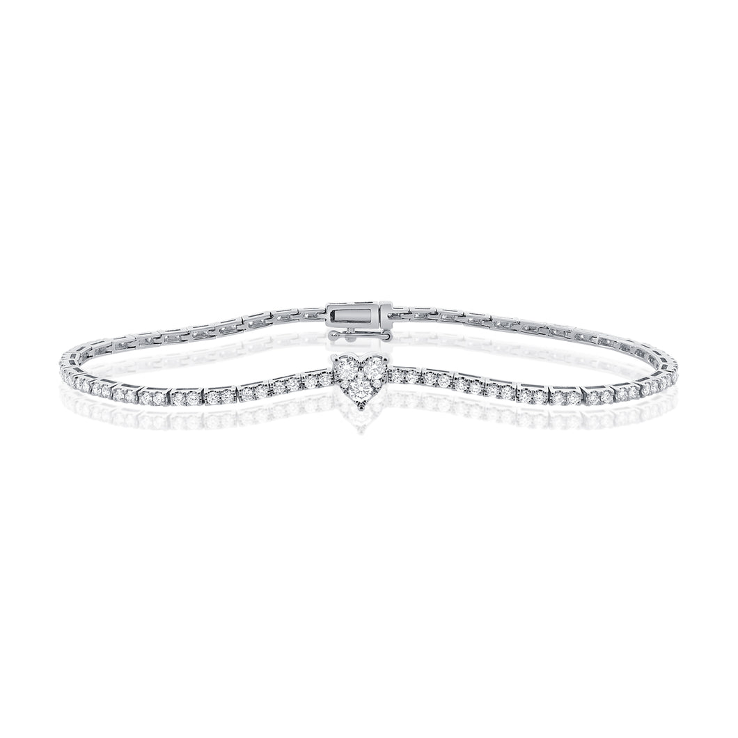 14K White Gold Tennis Bracelet with Heart