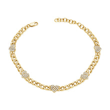 Load image into Gallery viewer, 14K Gold Cuban Link Diamond Heart Bracelet

