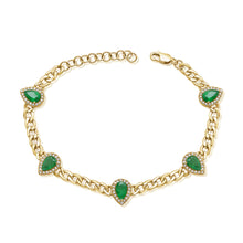 Load image into Gallery viewer, 14K Yellow Gold Diamond Emerald Pears Cuban Chain Bracelet
