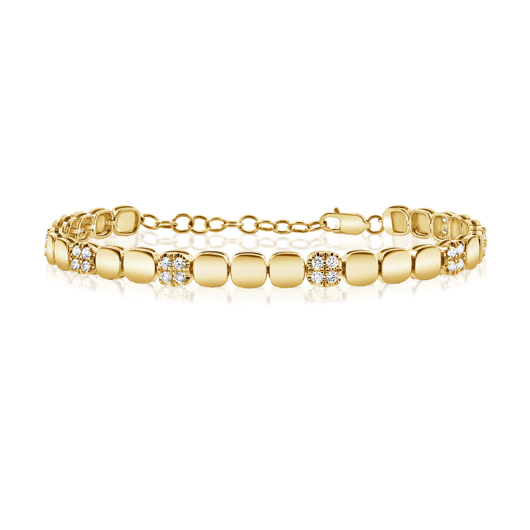 14K Yellow Gold Alternating Gold Diamond Cushion Shape Bracelet