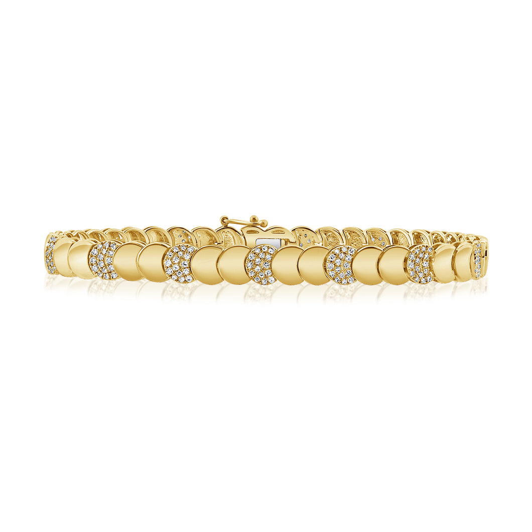 14K Yellow Gold Alternating Diamond Discs Bracelet