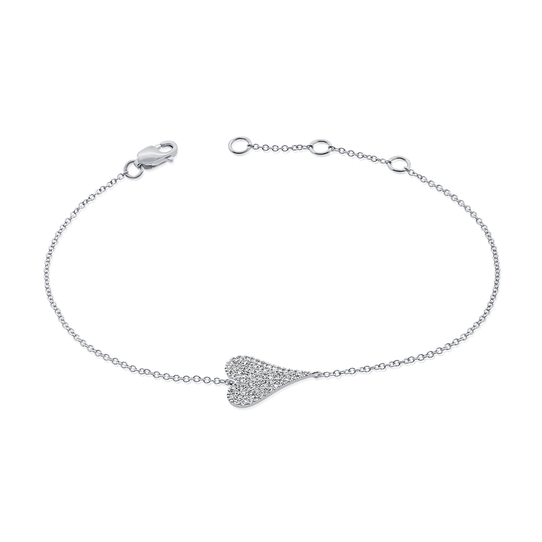 14K Gold Diamond Medium Elongated Sideways Heart Bracelet