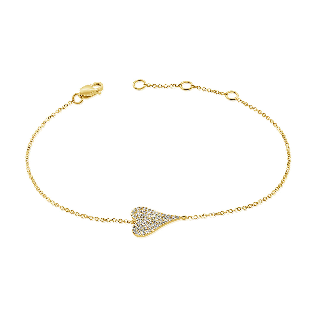 14K Gold Diamond Medium Elongated Heart Bracelet