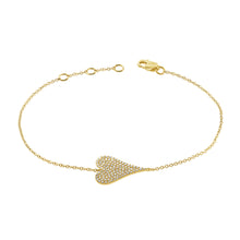 Load image into Gallery viewer, 14K Gold Diamond Large Elongated Sideways Heart Bracelet

