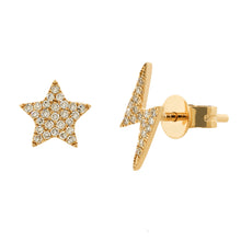 Load image into Gallery viewer, 14K Gold Mix and Match Diamond Star and Lightning Bolt Studs
