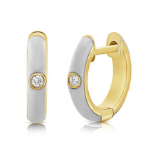 Load image into Gallery viewer, 14K Yellow Gold White Enamel Diamond Huggies

