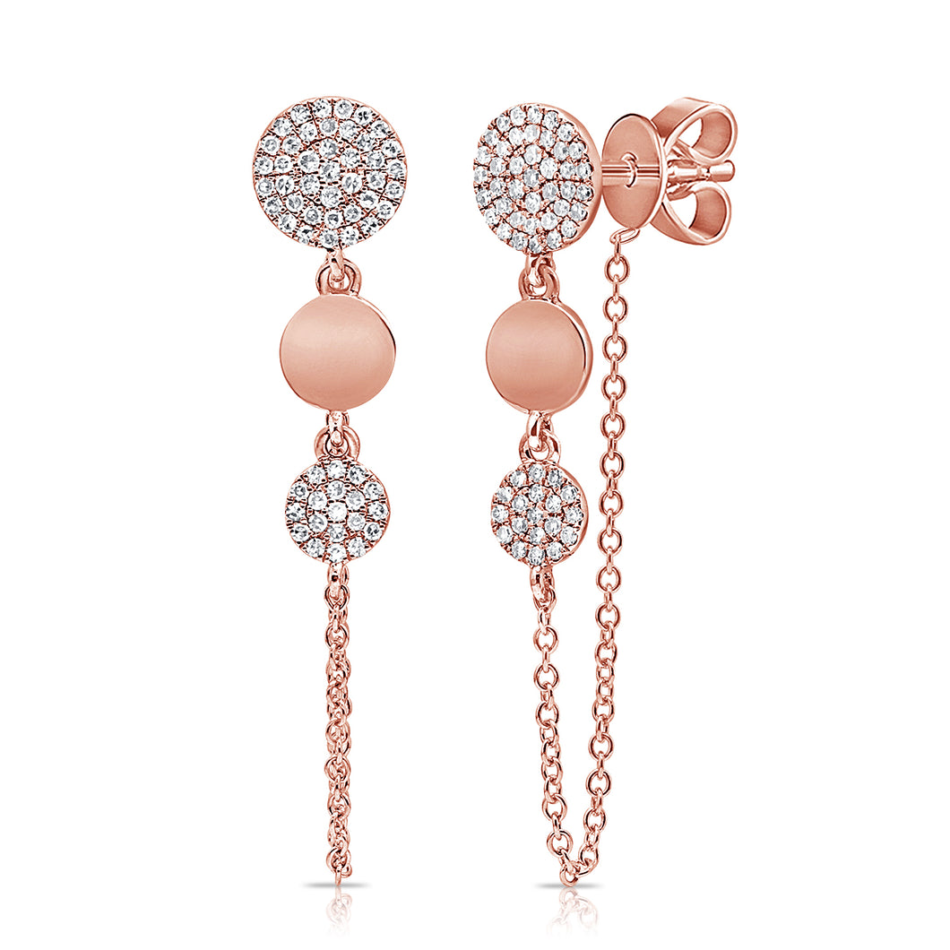 14k Gold Diamond Circle Chain Earrings