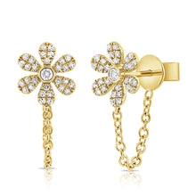 Load image into Gallery viewer, 14K Gold Diamond Flower Chain Earrings
