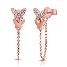 Load image into Gallery viewer, 14K Gold Diamond Butterfly Chain Earrings

