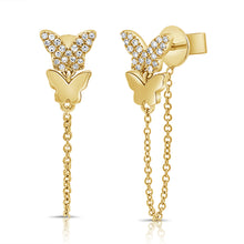 Load image into Gallery viewer, 14K Gold Diamond Butterfly Chain Earrings
