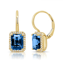 Load image into Gallery viewer, 14K Yellow Gold Blue Topaz Diamond Earrings
