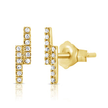 Load image into Gallery viewer, 14K Gold Double Diamond Bar Studs
