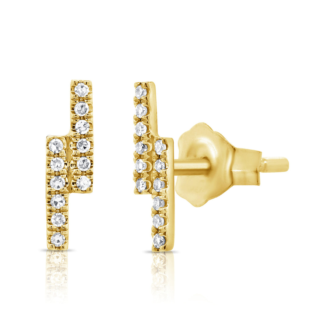 14K Gold Double Diamond Bar Studs