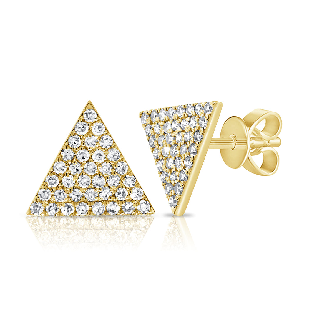 14k Gold and Diamond Small Triangle Stud Earrings