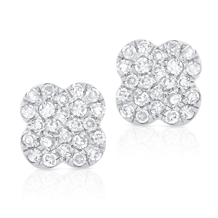 14K White Gold Diamond Small Clover Studs