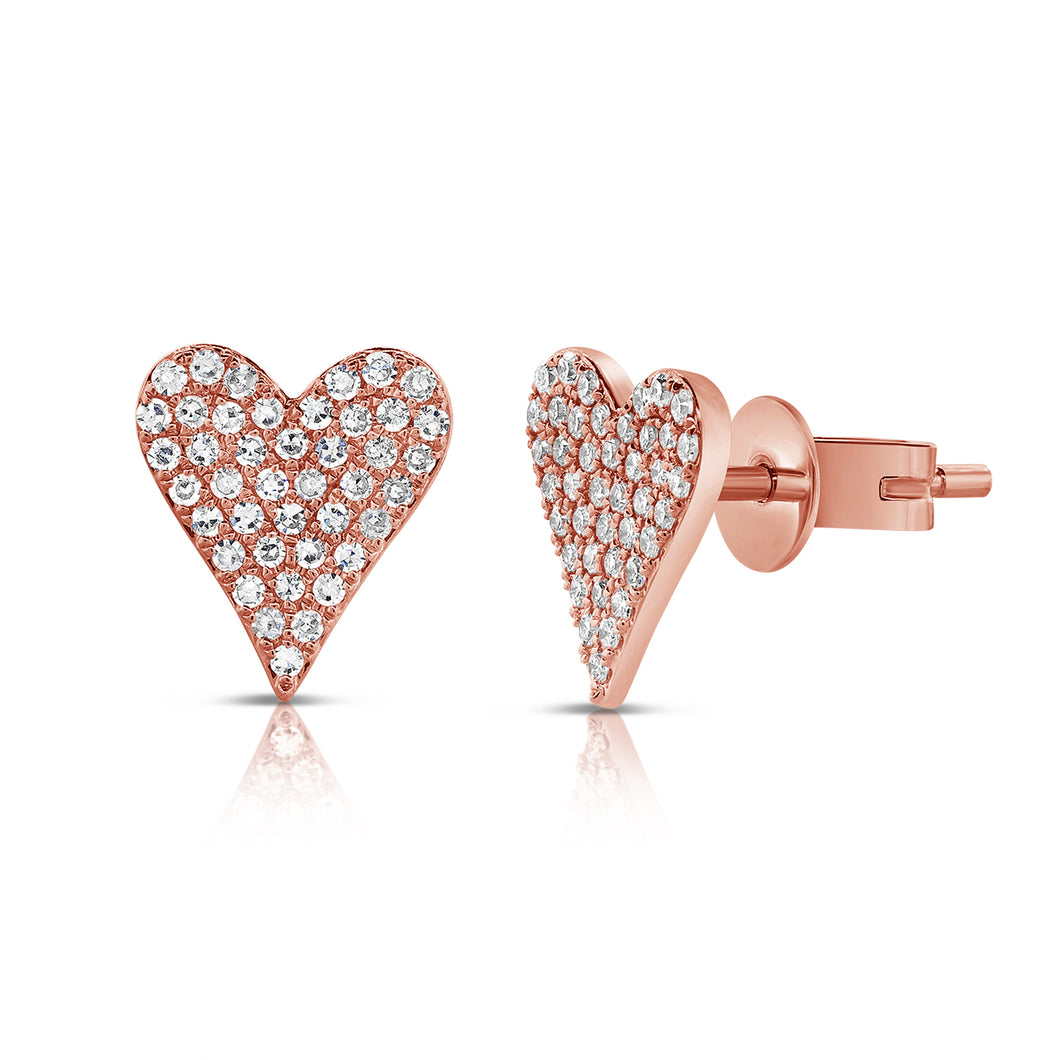 14k Gold Diamond Large Elongated Heart Studs