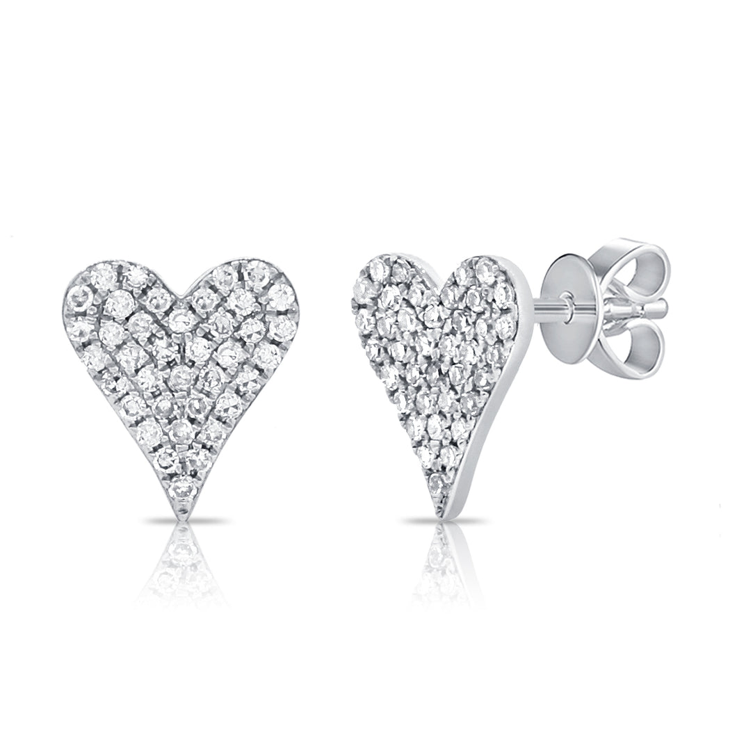 14K Gold Diamond Medium Elongated Heart Studs