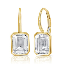 Load image into Gallery viewer, 14K Yellow Gold White Topaz Bezel Drop Earrings
