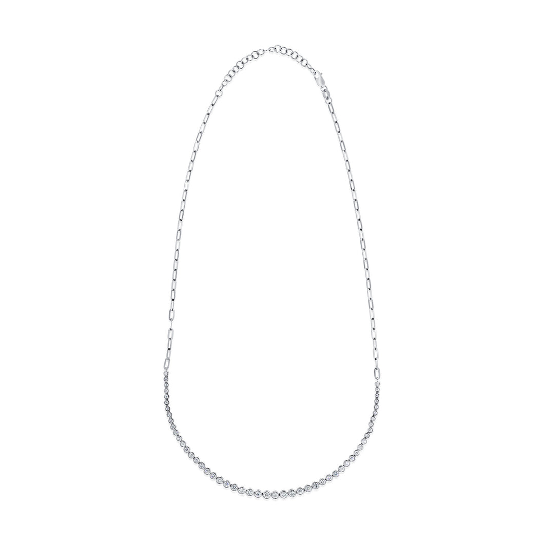 14K Gold Diamond Bezel Necklace with Paperclip Chain