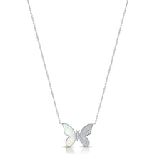 Load image into Gallery viewer, 14K Gold Half Diamond and Mother of Pearl Butterfly Necklace
