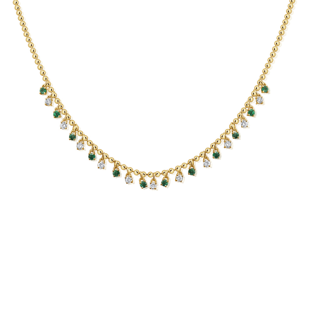 14K Gold Diamond and Emerald Necklace