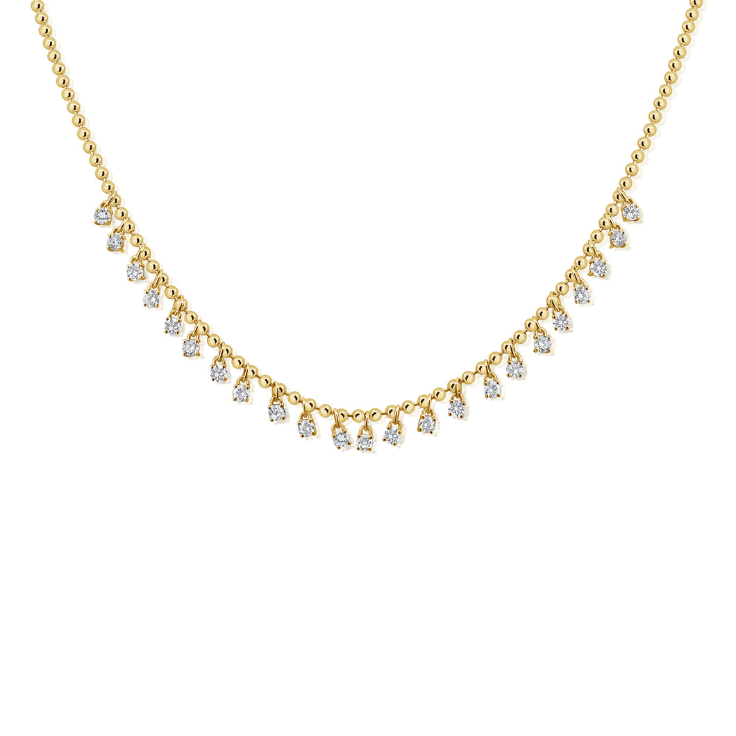14K Yellow Gold Diamond Ball Chain Necklace
