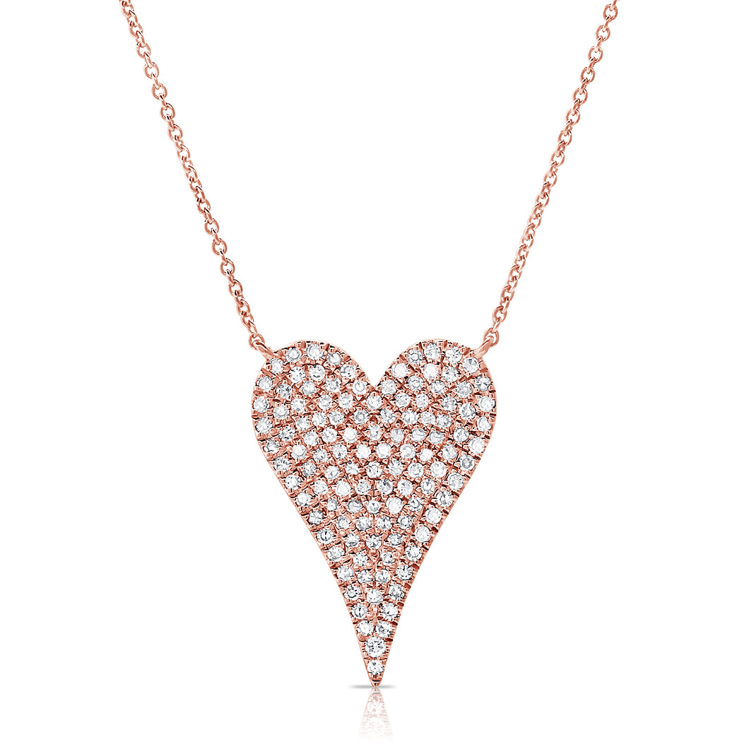14K Gold Diamond Large Elongated Heart Necklace