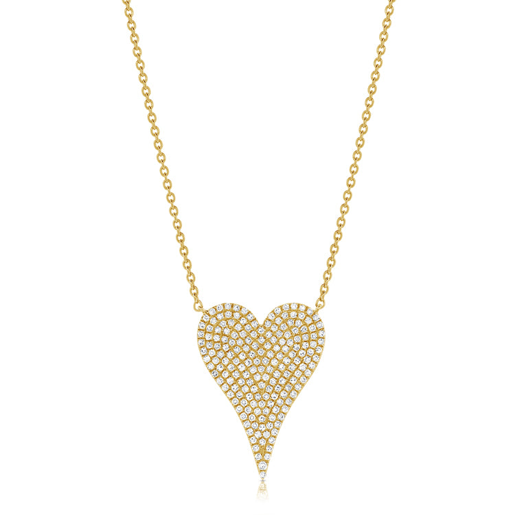 14K Gold Diamond Extra Large Elongated Heart Necklace