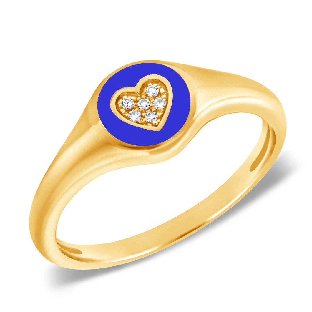 14K Yellow Gold Pinky Enamel Heart Ring