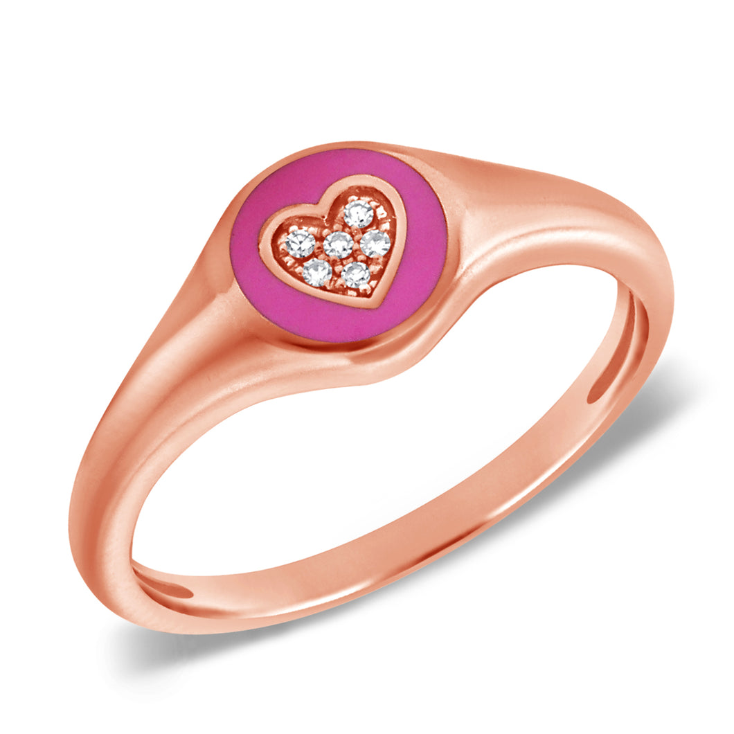 14K Rose Gold Pinky Enamel Pink Heart Ring