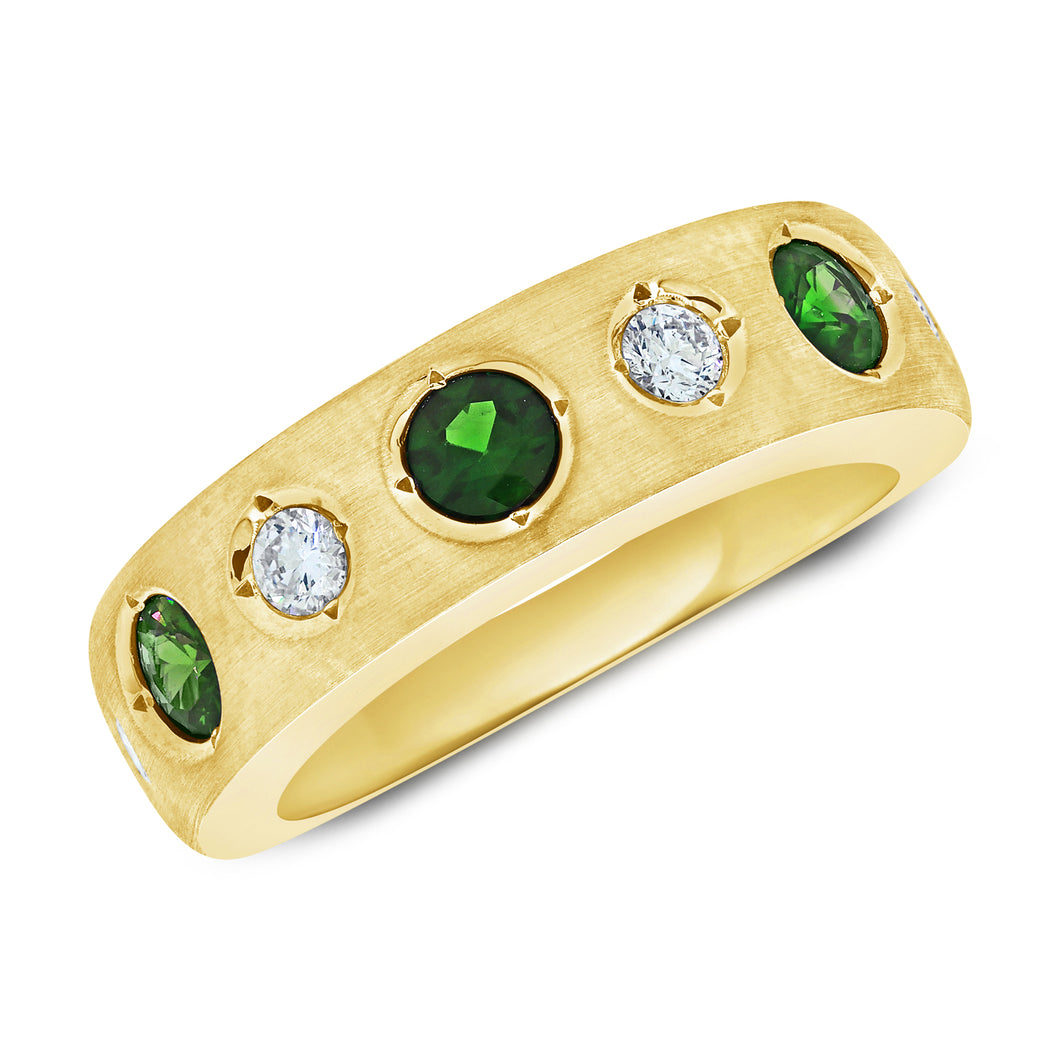 14K Yellow Gold Large Ring with Diamond and Emerald